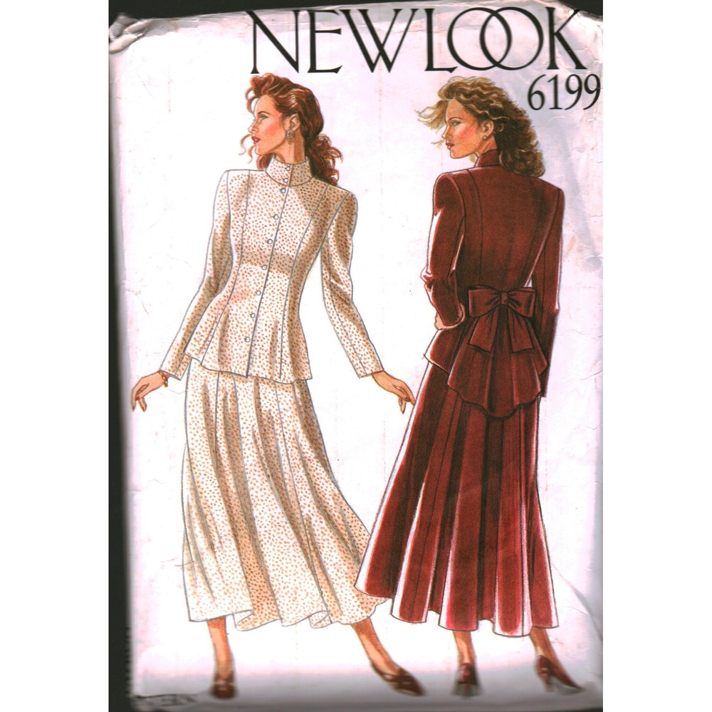 New Look 6199 Sewing Pattern Women Jacket Skirt Peplum Bow Size 8-14 Vintage
